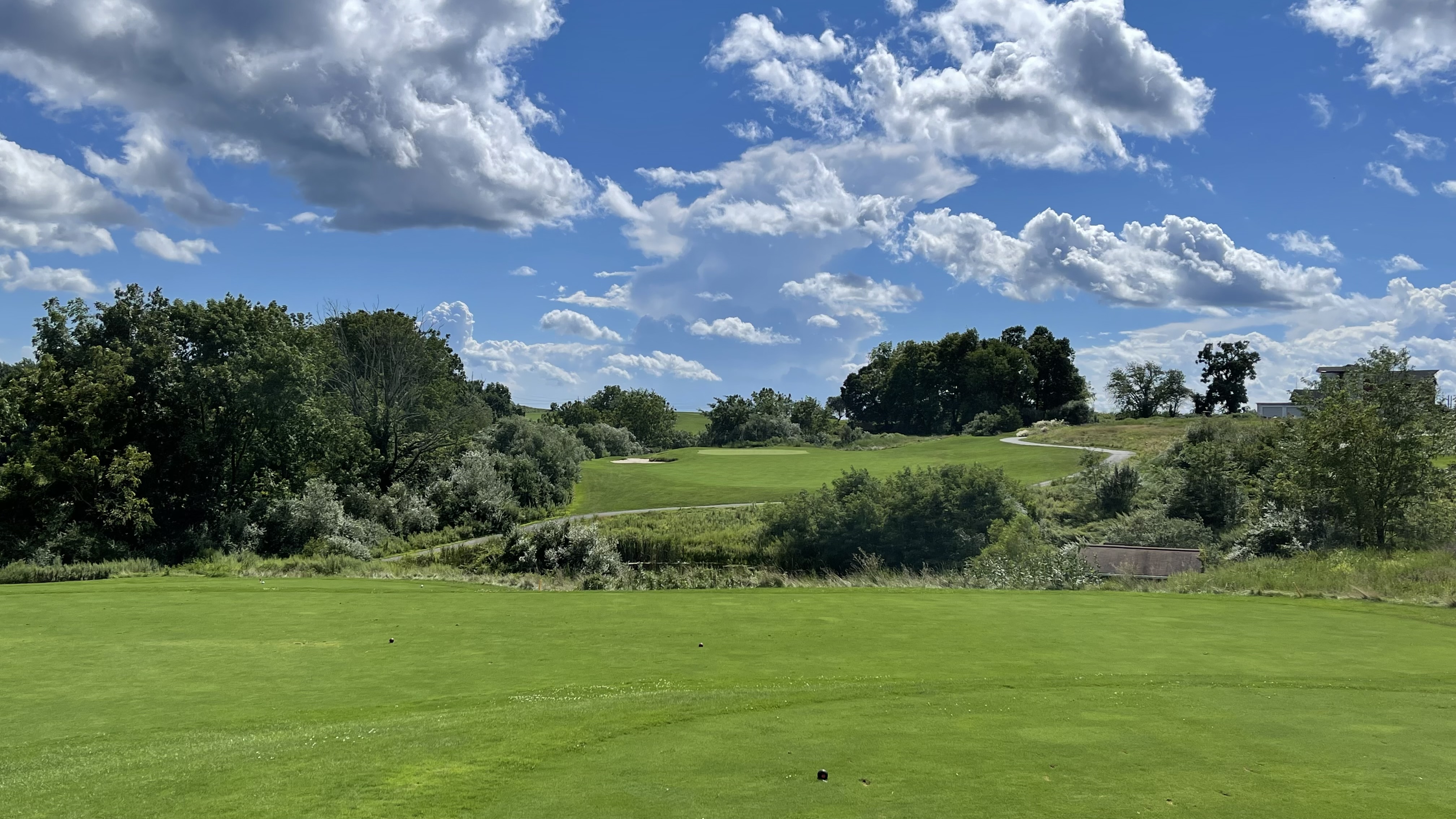 Elevated view at High Bridge Hills Golf Club golf course in High Bridge NJ overlooking natural rolling terrain